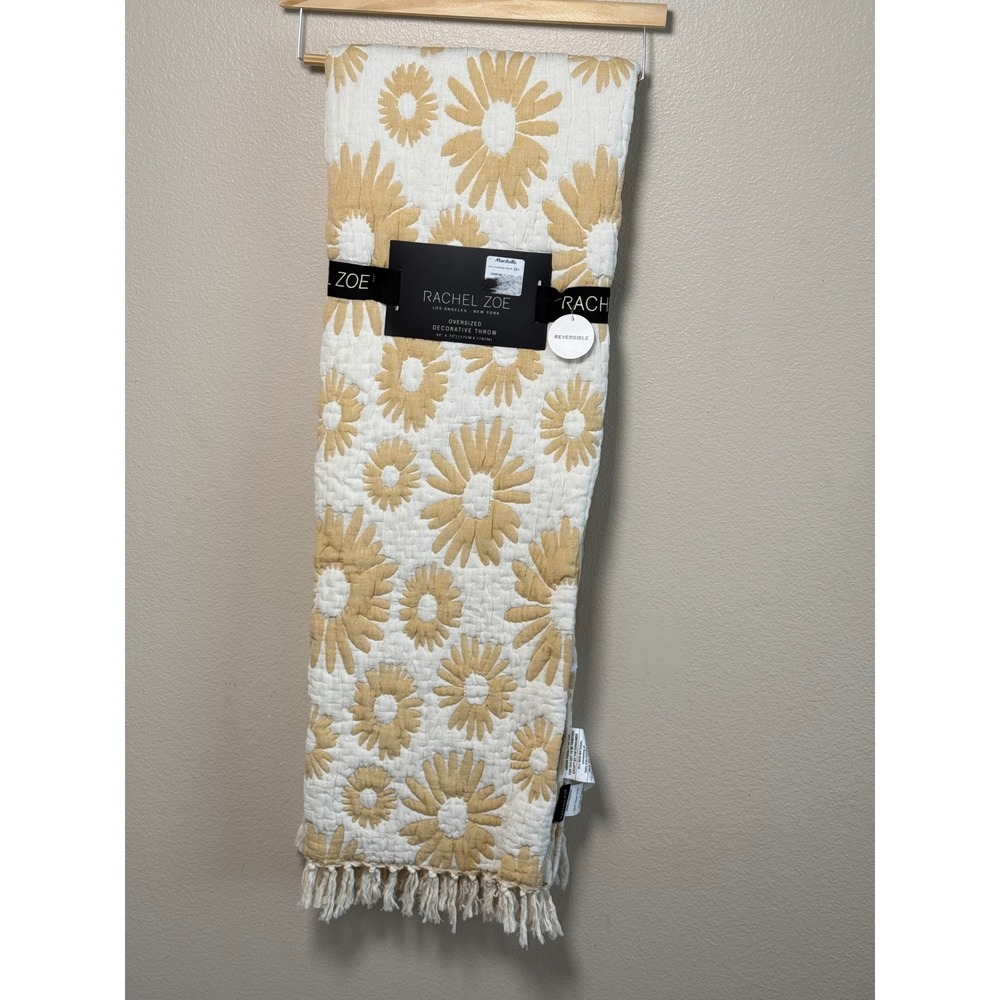 Rachel Zoe Oversized Decorative Throw Blanket Daisy Floral Reversible 70x50